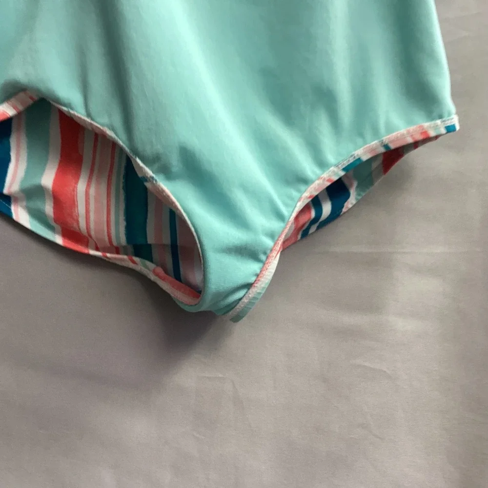 Eddie Bauer‎ Kids Swimsuit Striped Racerback One Piece Swimwear L (14/16)